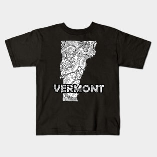Mandala art map of Vermont with text in white Kids T-Shirt
